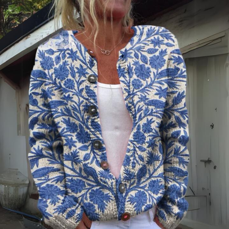 Iconique™ | Elegant och bekväm stickad cardigan med blommigt tryck